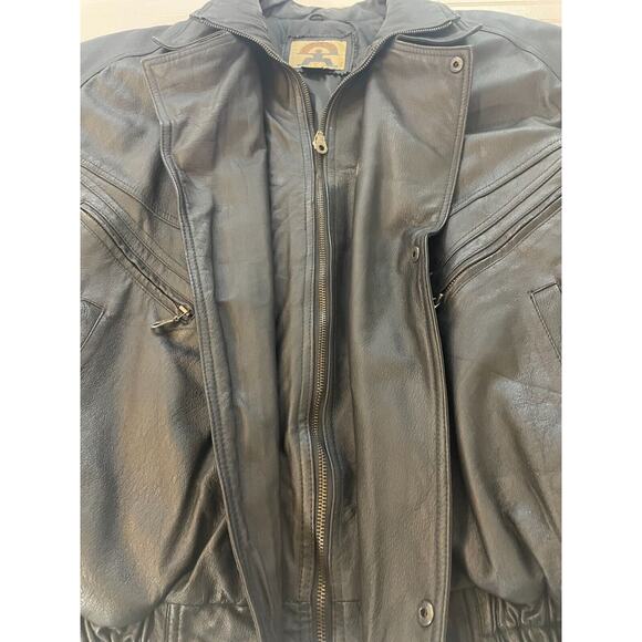 VINTAGE Phase 2 Leather Jacket Mens XL Black Bomber Riding Motorcycle Phase 2 - Picture 10 of 13